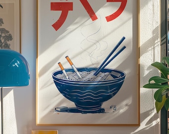 Japanisches Ramen Cigarette Poster Druck, Ramen Poster, Nudel Illustration, Ramen Druck, Japan Food Poster, japanischer Kunstdruck, japanischer Druck