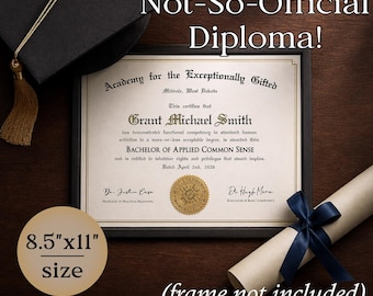 Funny Custom Diploma Certificate – Bachelor of Applied Common Sense – Personalized Novelty Gag Gift