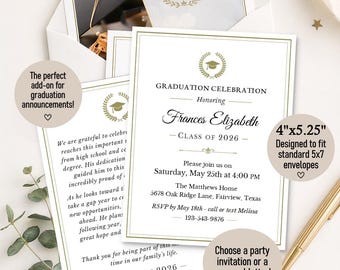 Party Invitation or Letter Insert Card | Fits Inside Graduation Announcement | Class 2026 | No envelopes