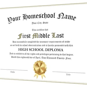 2023, 2024, 2025 *Homeschool* Abitur 2 Unterschriften Personalisierbare Digitale PDF Druckfertig Abschluss-Zertifikat Auszeichnung Fancy