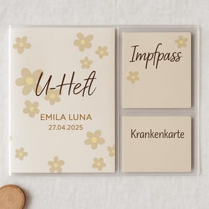 personalisierte U-Heft Hülle- Impfpass, Reisepass - Schutzhülle mit Name und Datum - 5 Teilig