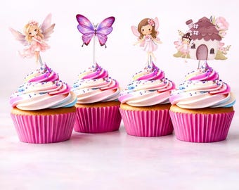 Fairy Cupcake Toppers, Woodland Fairy Garden Birthday Decor, Set of 12 Party Picks