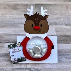Porta-cartão de presente de Natal Rudolph The Red Nosed Reindeer, meia de Natal feita à mão com rena, presente de Natal para professor, lembrancinha de Natal