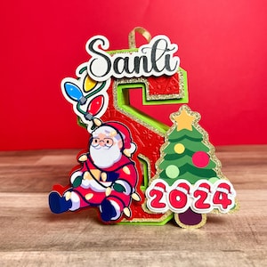Adorno de bombilla navideña 3D, adorno navideño de Papá Noel 2024, adorno colgante de cartulina personalizado, mini letra 3D navideña