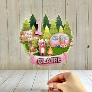 One Happy Camper Cake Topper, Personalized Party Decoration for First Birthday for Girl, 1st Birthday Party Theme, Camping Cupcake Topper