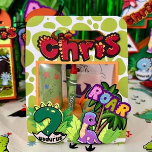 Boîte d'anniversaire activité dinosaure, cadeau d'anniversaire personnalisé dinosaure, boîte à bonbons dinosaure, boîte à colorier dinosaure, boîte cadeau d'anniversaire dinosaure, décoration de table dinosaure