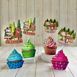 Happy Camper Cake Topper: Personalized Camping Birthday Decor