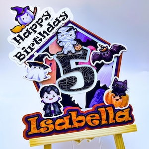 Spooky Cute Halloween Cake Topper, Halloween Birthday Party Decor, Spooky Ghost Cake Topper, Handmade Halloween Party Decor in Purple