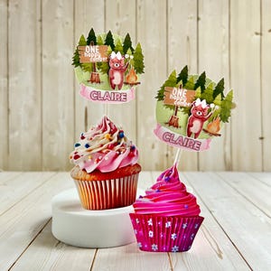 One Happy Camper Cupcake Topper, Personalized Party Decoration for First Birthday for Girl, 1st Birthday Party Theme, Camping Cupcake Topper