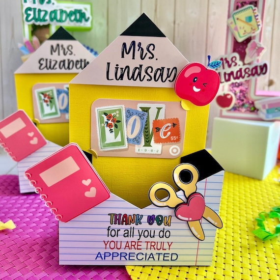 Teacher Gift Card Holder, Personalized Appreciation Gift for Teacher, 3D Letter Shaker, Teacher Classroom Desk Decor, End of School Gift
