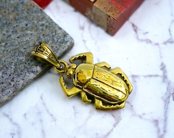 Old Gold Scarab Beetle Pendant, Egyptian Jewelry, Gods Goddess, Talsiman Pendant, Divine Minimalist Pendant, Gift for Men and Women