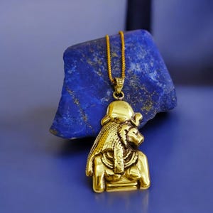 Gold Sekhmet Necklace, Egyptian Lioness Goddess Pendant