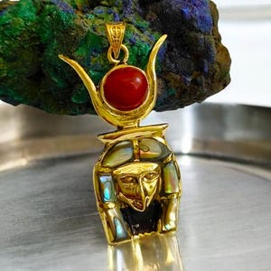 Gold Hathor Mother of Pearl Pendant – Egyptian Revival Necklace Gift