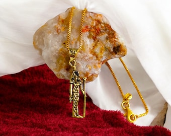 Gold Maat Necklace, Egyptian Goddess Talisman Pendant