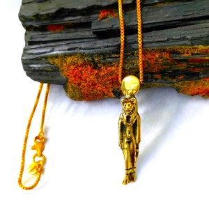 Gold Sekhmet Necklace, Egyptian Lioness Goddess Pendant