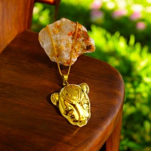 Gold Sekhmet Necklace, Egyptian Lioness Goddess Pendant