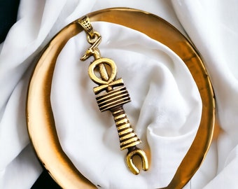 Gold Was Scepter Ankh Djed Pillar Complex Pendant, Egyptian Jewelry, Talsiman Pendant, Divine Minimalist Pendant, Gift for Men and Women