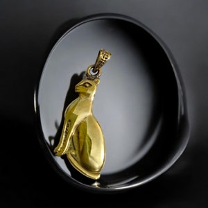 Gold Bastet Cat Necklace, Egyptian Goddess Pendant
