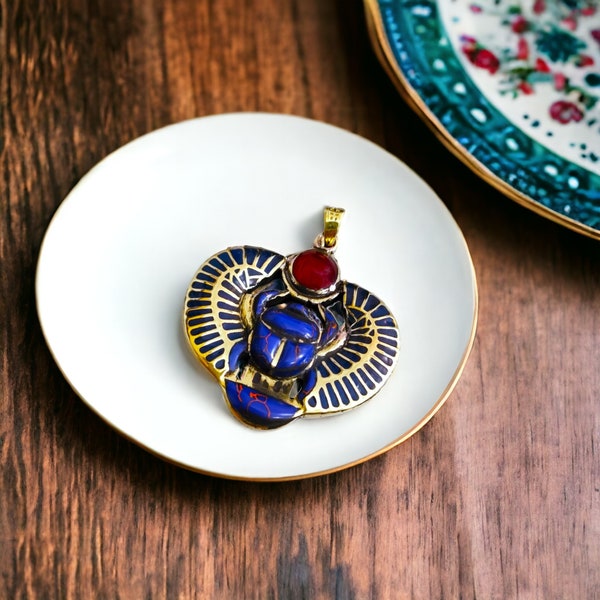 Amazing Gold Egyptian Scarab Blue Lapis Lazlui Pendant, Egyptian Jewelry,  Divine Minimalist Pendant, Gift for Men and Women