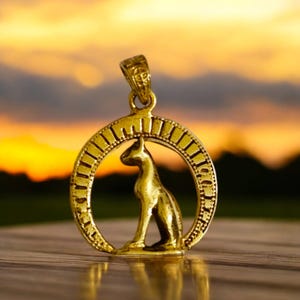 Gold Bastet Pendant, Egyptian Cat Goddess Necklace