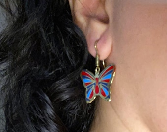 Gold Butterfly Earrings: Colorful Enamel Egyptian Jewelry