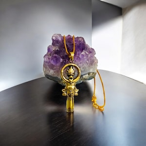 Gold Hathor Pendant Necklace, Egyptian Goddess Jewelry