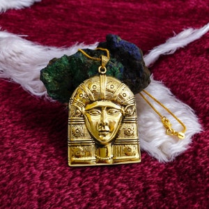 Gold Hathor Pendant Necklace, Large Egyptian Goddess Jewelry