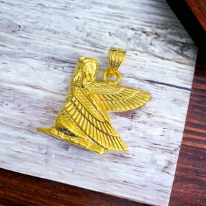 Gold Winged Maat Pendant – Egyptian Goddess Necklace, Divine Gift Jewelry