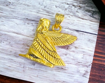 Gold Winged Maat Pendant – Egyptian Goddess Necklace, Divine Gift Jewelry