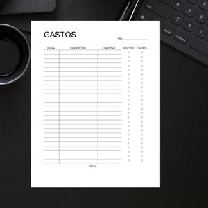 Registro de gastos imprimible, registro de gastos mensuales, resumen de gastos, PDF, descarga instantánea