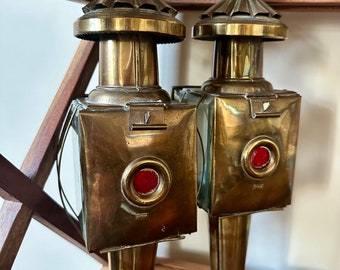 Vintage Brass Antique Automobile Buggy Carriage Gas Lanterns Lamps Made in India