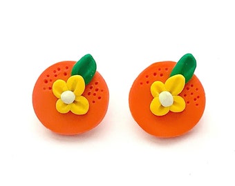 Orange HANDMADE polymer clay earrings, gift for Christmas, best friend, gift for her under 10 plant lover, Florida orange