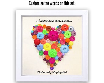 Button Art For Mom, Sister, Friends, Personalized Christmas gift, handmade sewing gift ideas for women, heart love, craft lover