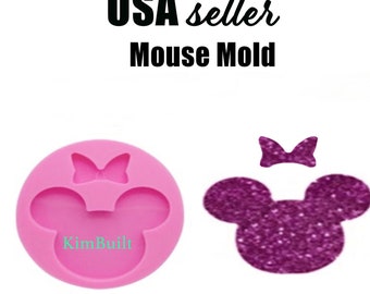 Mouse Head with Bow Silicone Mold, Pop Socket Resin Mold, Phone grip mold, Batch reel mold, Shiny silicone, Keychain, Slip me a Mickey