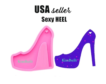 Molde de tacón alto, zapato de aguja Zapatos de silicona rosa brillante para mujer, tacones sexys, molde epoxi de resina, pastel de fondant, zapato