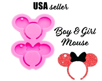 Mouse ear silicone molds, girl mouse head keychain mold, bow pendant resin mold, jewelry mold, epoxy , shiny Minnie