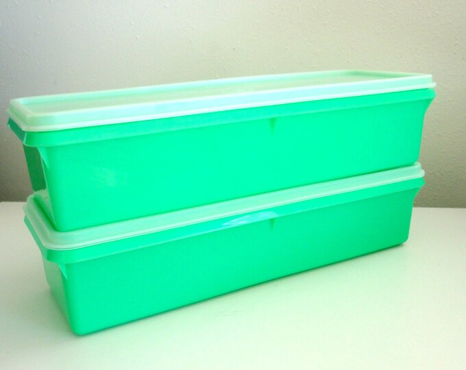 Vintage Tupperware Rectangle Containers With Lids in Green 1960s Colors ...