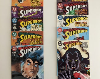 Vintage Superboy DC Comics (1997) Lote de 11 en condición como nueva, número 32- 43 w mangas de plástico, muchos cómics