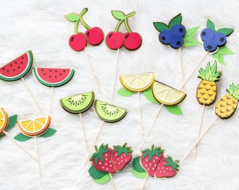 Tutti Frutti Cupcake Toppers | Fruit Picks | Tropical Food Picks | Summer Birthday Cupcakes | Twotti Frutti | Cupcake Toppers | Set of 8