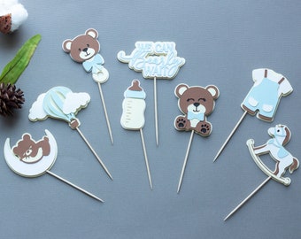 Teddy Bear Cupcake Toppers | We Can Bearly Wait | Beary First Birthday | Baby Shower | Gender Reveal | Mix and Match | Party Decoration