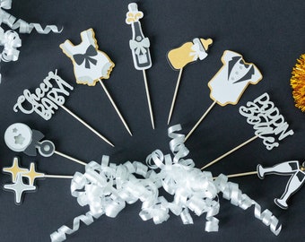 Adornos para cupcakes con forma de botellas de champán / Combina a tu gusto / Baby Shower / Revelación de género / Champán / Gala / Decoración para fiestas temáticas