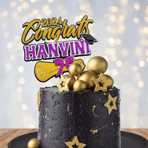 Custom Graduation Cake Topper in Gold | 2025 Grad Party | Congrats Grad | Personalized Graduation Decor | Graduate Name Cake Topper