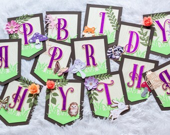 Enchanted Forest Personalized Banner | Fairy Birthday Banner | Woodland Baby Shower Banner | Butterflies | Forest Animals | Mushrooms