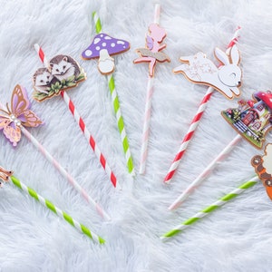 Enchanted Forest Straws |  Woodland | Fairy | Butterfly Party Straws | Forest Themed Straws | Set of 8