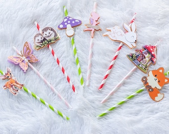 Enchanted Forest Straws |  Woodland | Fairy | Butterfly Party Straws | Forest Themed Straws | Set of 8