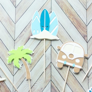 Big One Surf Cupcake Toppers | Surfs Up | Surfer Baby | Surfboard Retro | Baby Shower | Birthday | Mix & Match Party Decoration