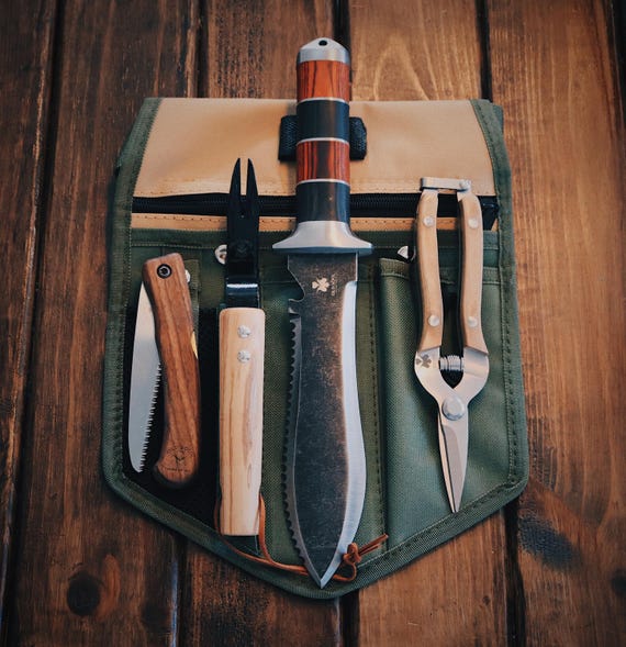 Complete Gardener Tool Kit with Tool Waist Bag Organizer, Hori Hori Knife Trowel, Pruner, Pruning Saw, Weeder, Gift, Gardening,Garden,Plants