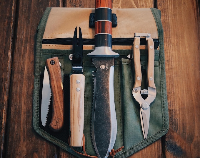 Complete Gardener Tool Kit with Tool Waist Bag Organizer, Hori Hori Knife Trowel, Pruner, Pruning Saw, Weeder, Gift, Gardening,Garden,Plants
