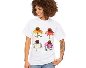 Plant Shirt, Purple Coneflower, Gift for Gardener, Echinacea Unisex Heavy Cotton Tee