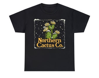 Plant Shirt, Cactus Shirt, Gift for Gardener, Gift for Plant Lover, Northern Cactus Co. Yellow Opuntia Black Unisex T-Shirt